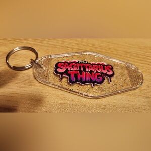 Sagittarius Zodiac Keychain with Glitter Accents